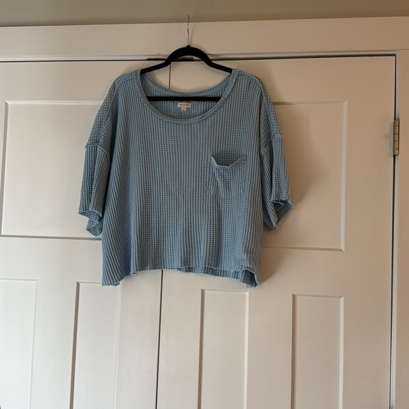 Anthropologie Pilcro Short-Sleeve Waffle Tee in Baby Blue - Picture 3 of 6